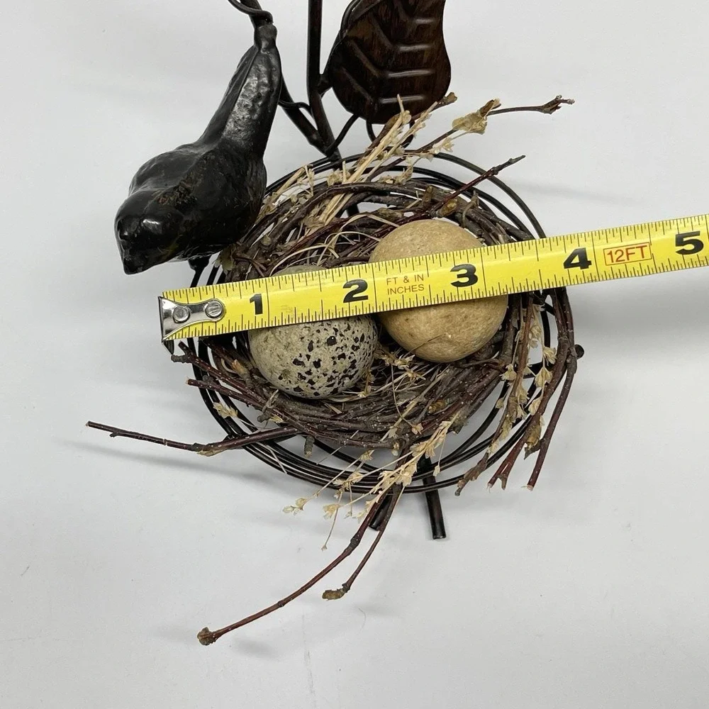 Vintage Decorative Bird Nest Sitter Solid Metal, Twigs & Real Rock Eggs Rustic